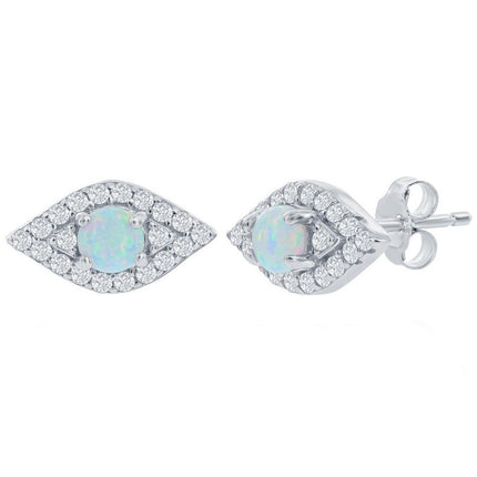 Women's Earrings - Sterling Silver White Opal and CZ Evil Eye Stud | D-8347 ,