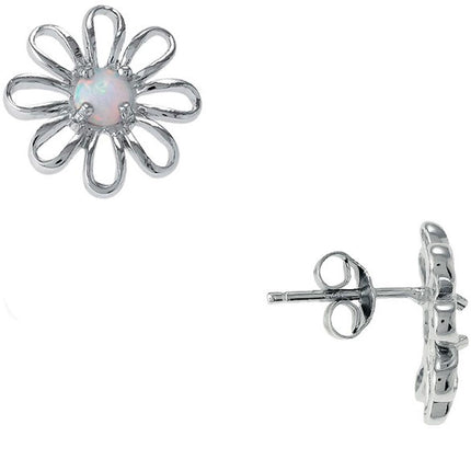 Women's Earrings - Sterling Silver White Opal Daisy Flower Shaped | D-2176 ,