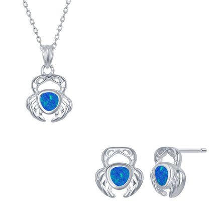 Women's Necklace and Earrings Set - Sterling Blue Inlay Opal Crab | SET-568 ,