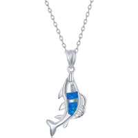 Women's Necklace and Earrings Set - Sterling Blue Inlay Opal Fish | SET-580 ,