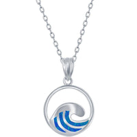 Women's Necklace and Earrings Set - Sterling Blue Inlay Opal Wave | SET-571 ,