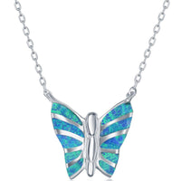 Women's Necklace and Earrings Set - Sterling Blue Opal Butterfly | SET-574 ,