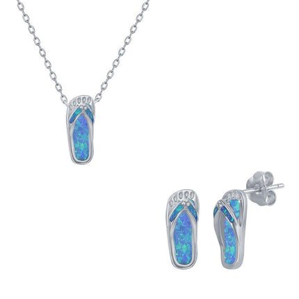 Women's Necklace and Earrings Set - Sterling Blue Opal Flip Flop | SET-567 ,
