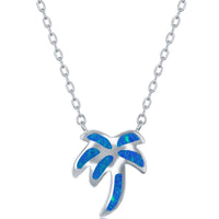 Women's Necklace and Earrings Set - Sterling Blue Opal Palm Tree | SET-570 ,