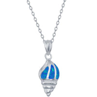 Women's Necklace and Earrings Set - Sterling Blue Opal Sea Shell | SET-572 ,