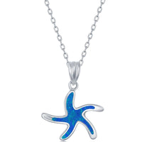 Women's Necklace and Earrings Set - Sterling Blue Opal Starfish | SET-569 ,