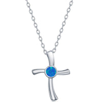Opalata Women's Necklace and Earrings Set - Sterling Silver Blue Opal Cross | SET-583 ,