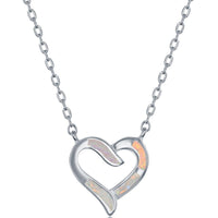 Women's Necklace and Earrings Set - Sterling Silver White Opal Heart | SET-576 ,