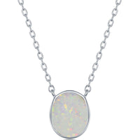 Opalata Women's Necklace and Earrings Set - Sterling White Opal Oval Disc | SET-582 ,
