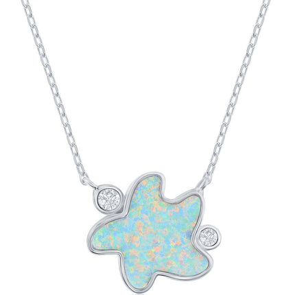 Women's Necklace - Sterling Silver White Inlay Opal and CZ Starfish | M-6860 ,