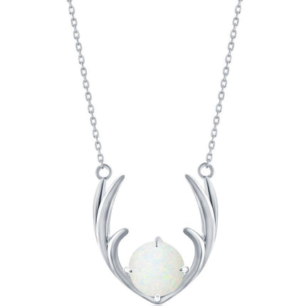 Women's Necklace - Sterling Silver White Opal Antlers | M-6900 ,