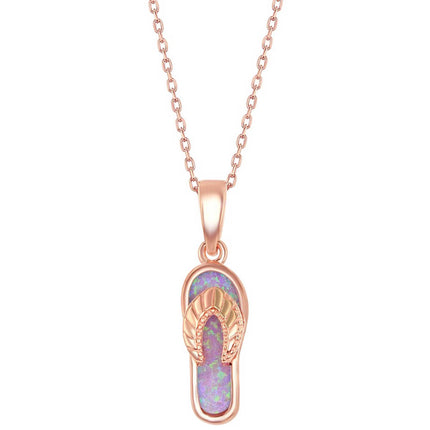 Women's Pendant - RG Plated Sterling Pink Inlay Opal Flip-Flop | K-7940 ,