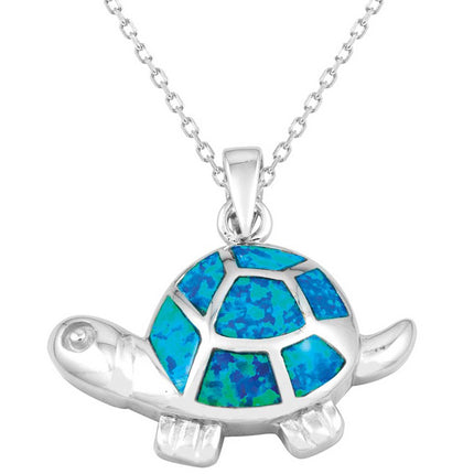 Women's Pendant - Sterling Silver Blue Inlay Opal Tortoise | K-5243 ,