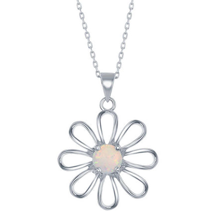 Women's Pendant - Sterling Silver White Opal Flower | K-3310 ,