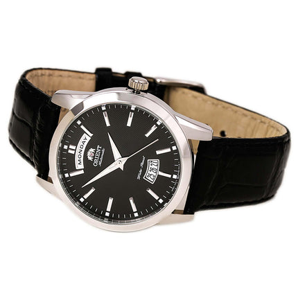 Orient EV0S004B Men's Union Black Dial Leather Strap Automatic Watch ,