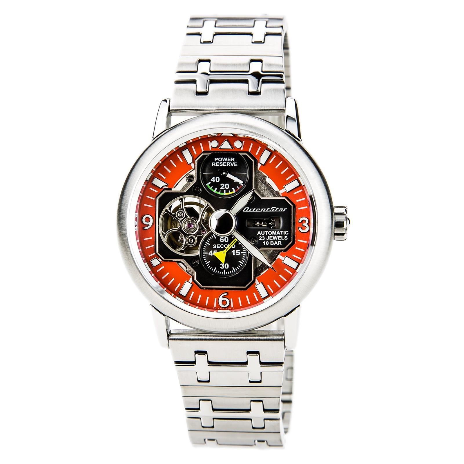 Orient FH04001M Men's Retro Future Airplane Semi Skeleton Orange Dial