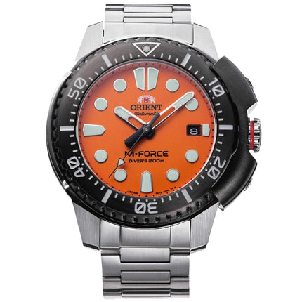 Orient Men's Automatic Watch - M-Force Dive Orange Dial Bracelet | RA-AC0L08Y00B ,