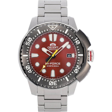 Orient Men's Automatic Watch - M-Force Dive Red Dial Steel Bracelet | RA-AC0L02R00B ,