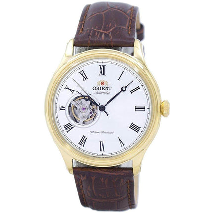 Orient Men's Automatic Watch - White Open Heart Dial Brown Leather Strap | FAG00002W0 ,