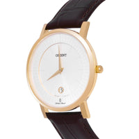Orient Men's Quartz Watch - Classic White Dial Brown Leather Strap Date | FGW01008W0 ,