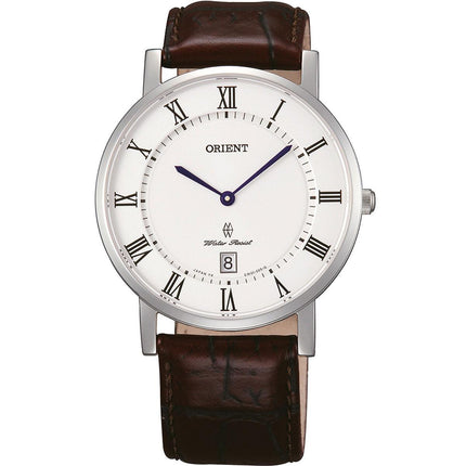 Orient Men's Quartz Watch - Classic White Dial Brown Leather Strap Date | FGW0100HW0 ,