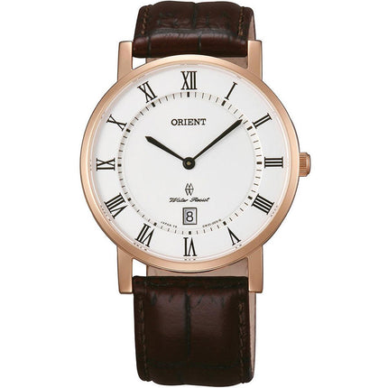 Orient Men's Quartz Watch - Classic White Dial Date Display Brown Strap | FGW0100EW0 ,