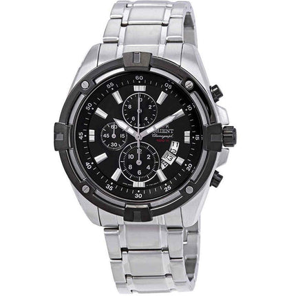 Orient Men's Quartz Watch - Endeavor Chronograph Black Dial SS Bracelet | FTT0Y002B0 ,