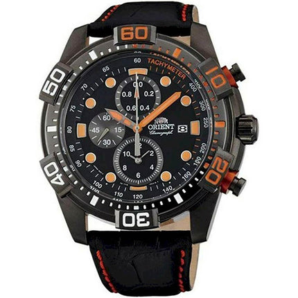 Orient Men's Quartz Watch - Sport Chrono Black Dial Leather Strap Date | FTT16003B0 ,