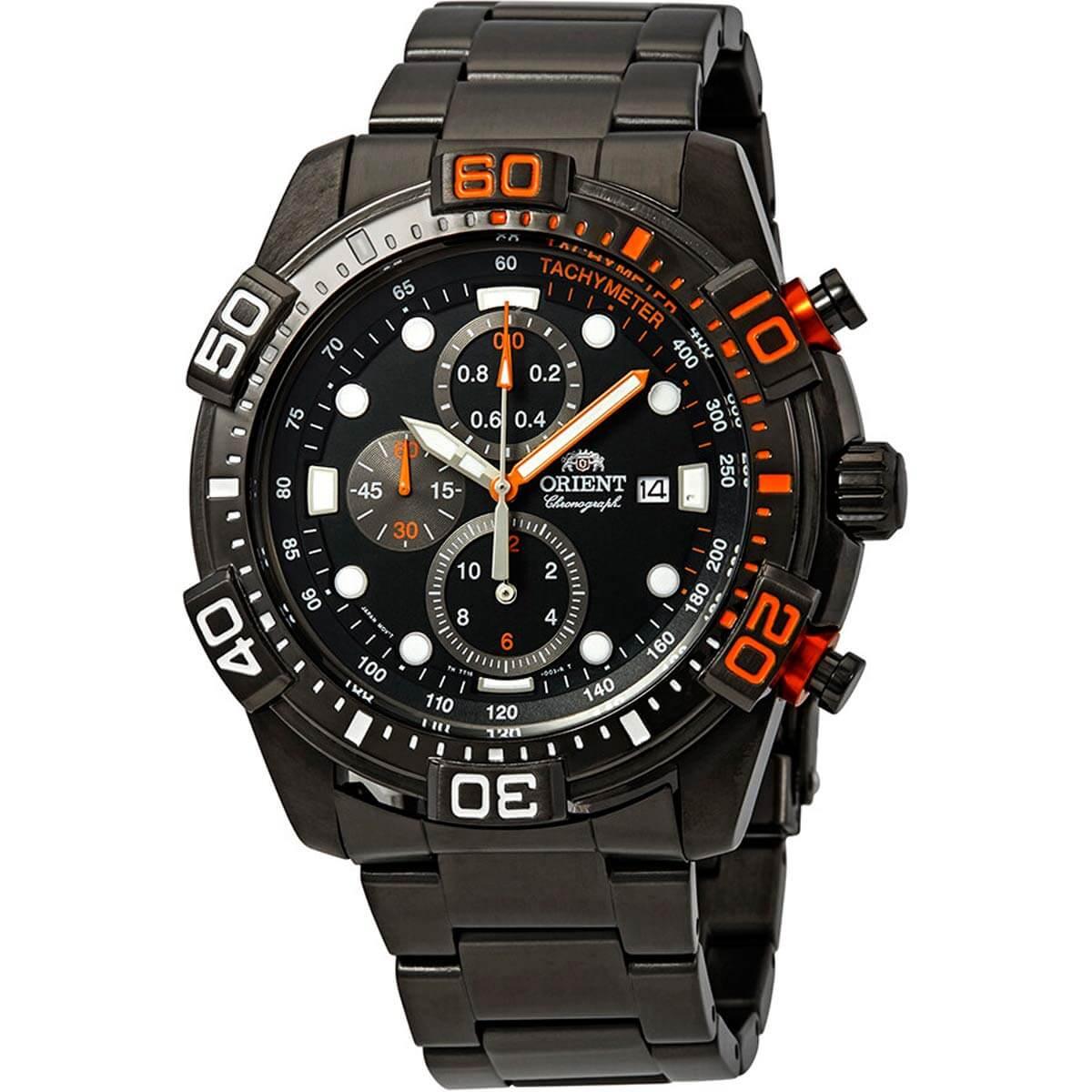 Orient Men's Quartz Watch - Sport Chronograph Black Dial Steel