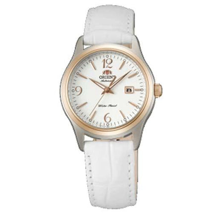 Orient NR1Q003W Women's Charlene Automatic TT Rose Gold Plated White Leather Strap Watch ,