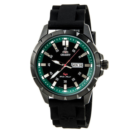 Orient UG1X00AB Men's SP Black IP Steel Green Accent Black Dial Rubber Strap Watch ,