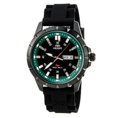 Orient UG1X00AB Men's SP Black IP Steel Green Accent Black Dial Rubber Strap Watch