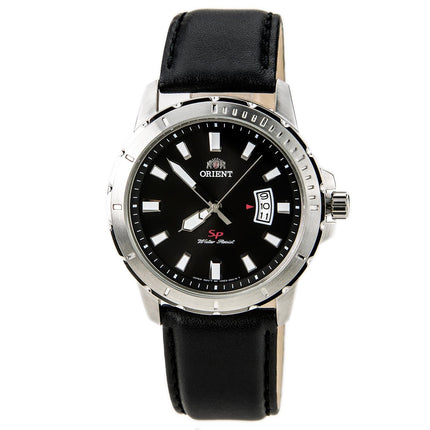 Orient UNE2009B Men's SP Stainless Steel Black Dial Leather Strap Watch ,