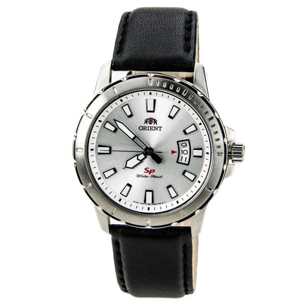 Orient UNE200AW Men's SP Stainless Steel Silver Dial Leather Strap Watch ,