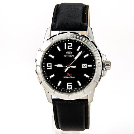 Orient UNE200BB Men's SP Black Dial Stainless Steel Leather Strap Watch ,