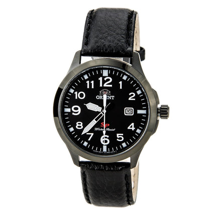 Orient UNE4002B Men's SP Black Dial Black Ion Plated Steel Leather Strap Watch ,