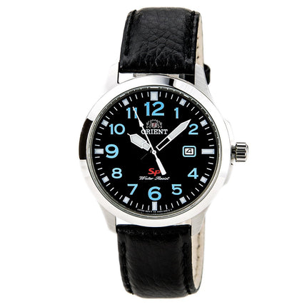 Orient UNE4009B Men's SP Black Dial Stainless Steel Leather Strap Watch ,