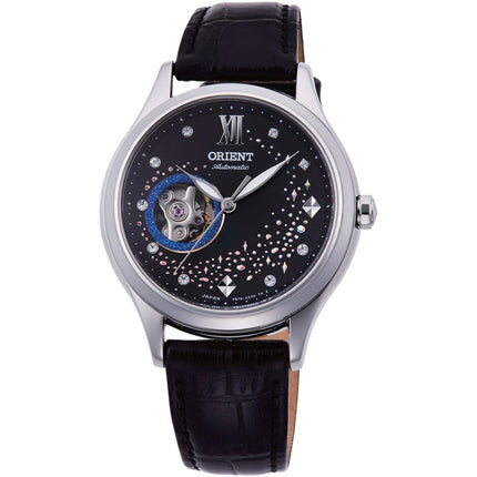 Orient Women's Automatic Watch - Blue Moon II Open Heart Black Dial Strap | AG0019B10B ,
