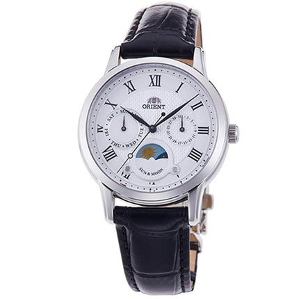 Orient Women's Watch - Sun and Moon White Dial Black Leather Strap | RA-KA0006S10A ,