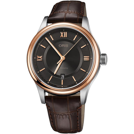 Oris Men's Automatic Watch - Classic Date Black Dial Brown Strap | 01 733 7719 4373LS ,