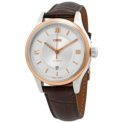 Oris Men's Automatic Watch - Classic Date Silver Dial Brown Strap | 01 733 7719 4371LS ,