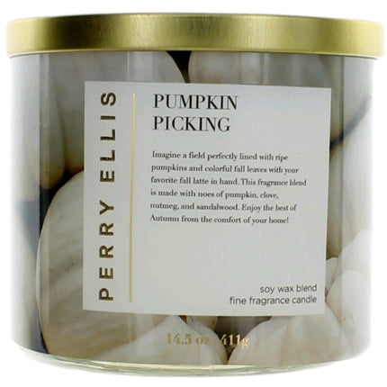 Perry Ellis Soy Wax Blend 3 Wick Candle - Fine Fragranced Pumpkin Picking, 14.5 oz ,