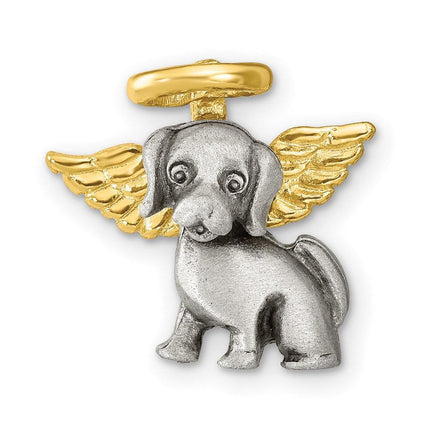 Pewter & Gold-tone Dog Angel Lapel Pin ,