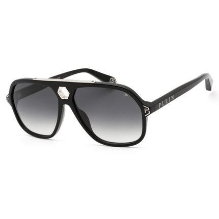 Philipp Plein Unisex Sunglasses - Full Rim Shiny Black/Silver Frame | SPP004M 0700 ,