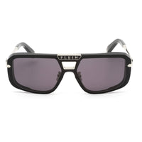 Philipp Plein Unisex Sunglasses - Shiny Black and Silver Pilot Frame | SPP008M 0700 ,
