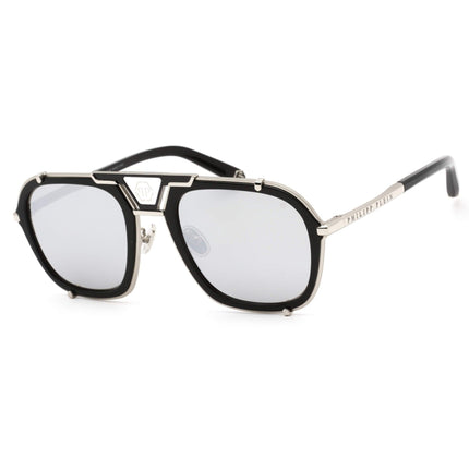 Philipp Plein Unisex Sunglasses - Shiny Palladium/Black Aviator Frame | SPP010M 589X ,