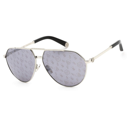 Philipp Plein Unisex Sunglasses - Shiny Palladium/Black Metal Frame | SPP007M 528L ,