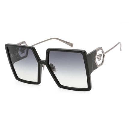 Philipp Plein Women's Sunglasses - Shiny Black/Grey Oversized Frame | SPP028M 0700 ,