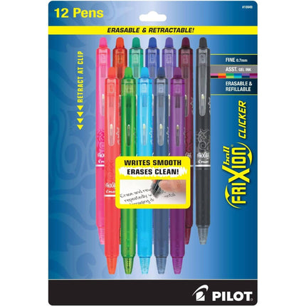Pilot Assorted Gel Pen - Frixion Clicker Snap Closure Erasable, Pack of 12 | 16949 ,