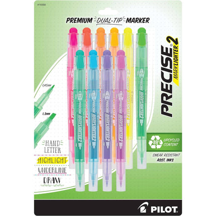 Pilot Dual Tip Markers - Precise Marklighter2 Smear Resistant, Pack of 10 | 16988 ,